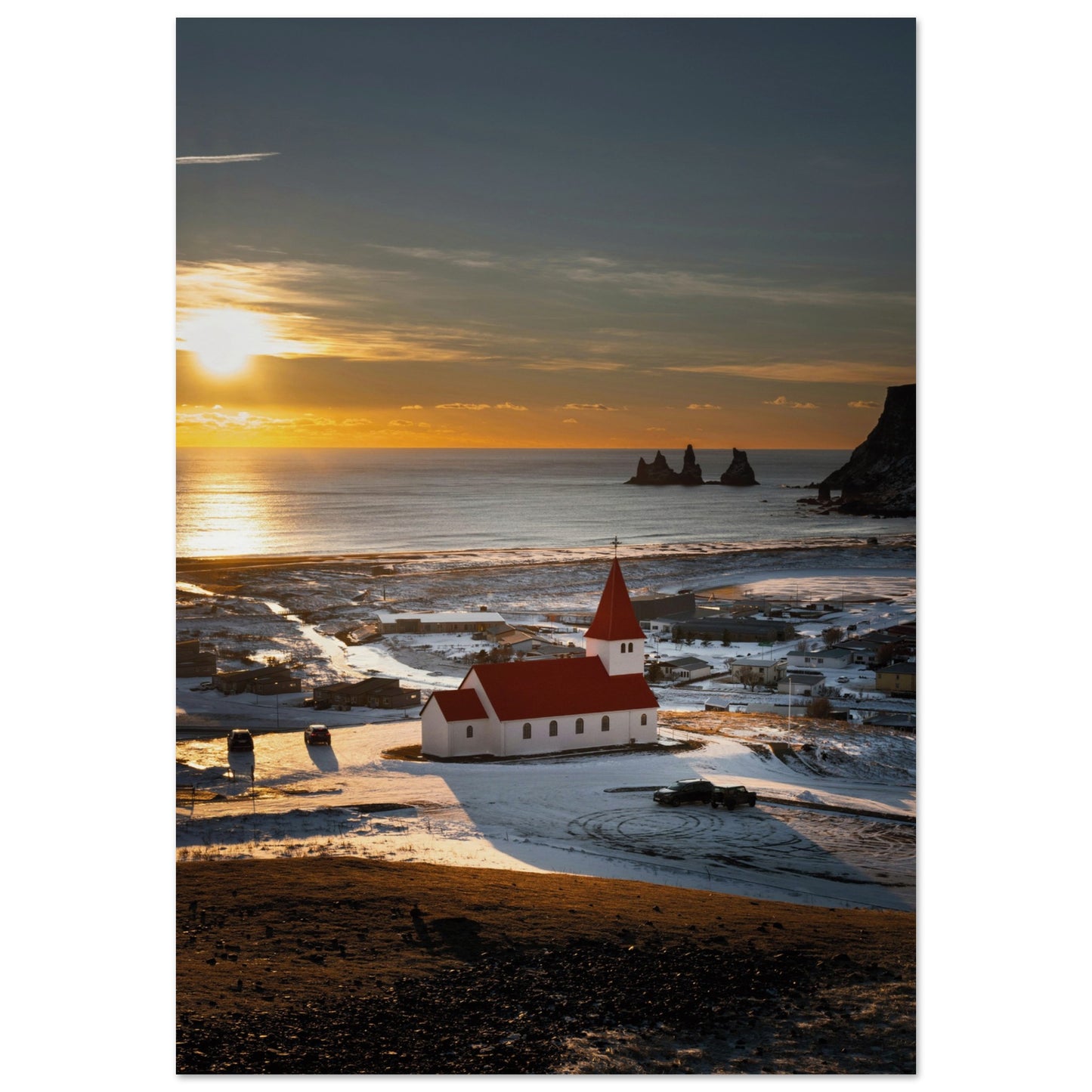 Red Roof Church Iceland Poster