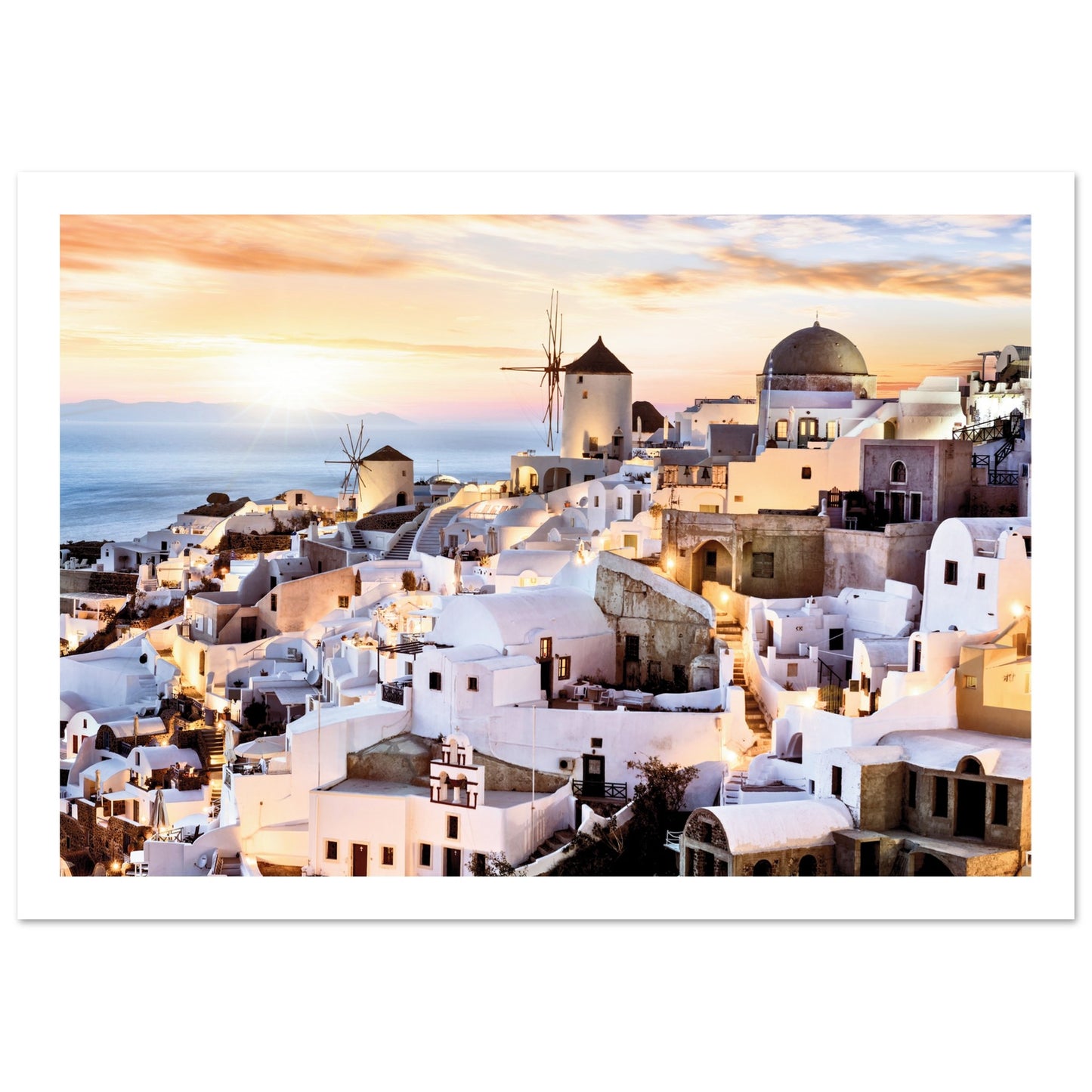 Sunset on Mykonos, Greece Poster A4 (21x29.7 cm) Border