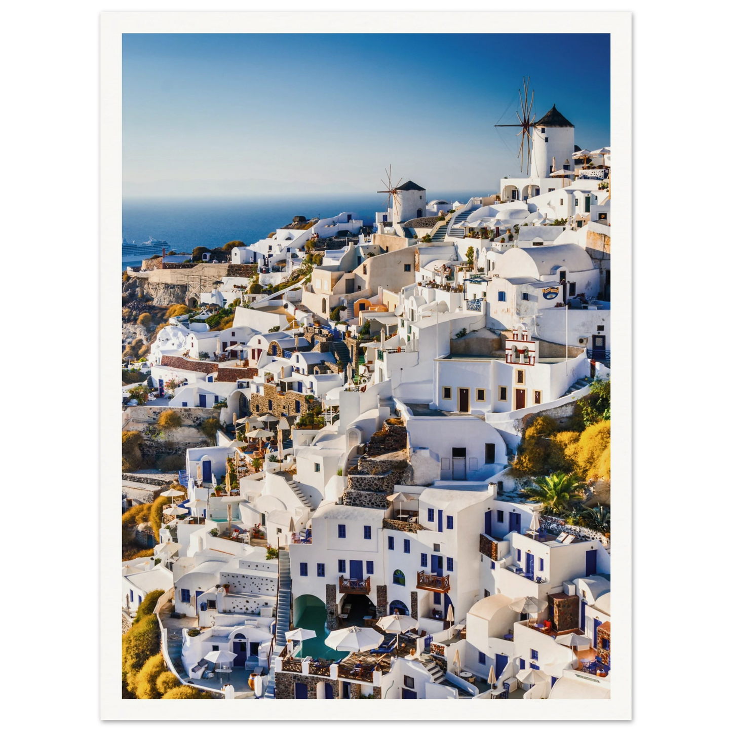Whitewashed Building of Mykonos Poster 30x40 cm 12x16″ Border