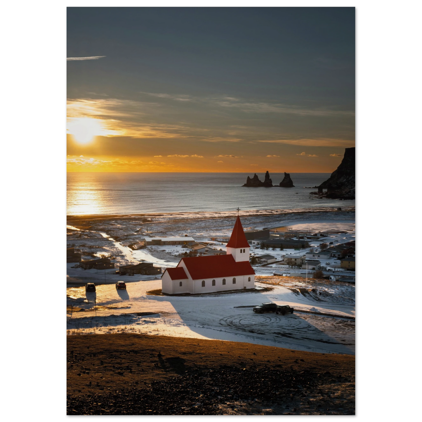 Red Roof Church Iceland Poster 21x29.7 cm 8x12" No Border