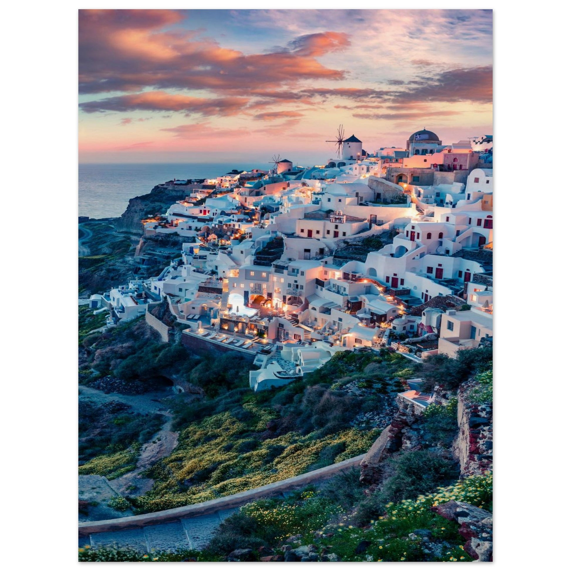 Dusk in Santorini Poster