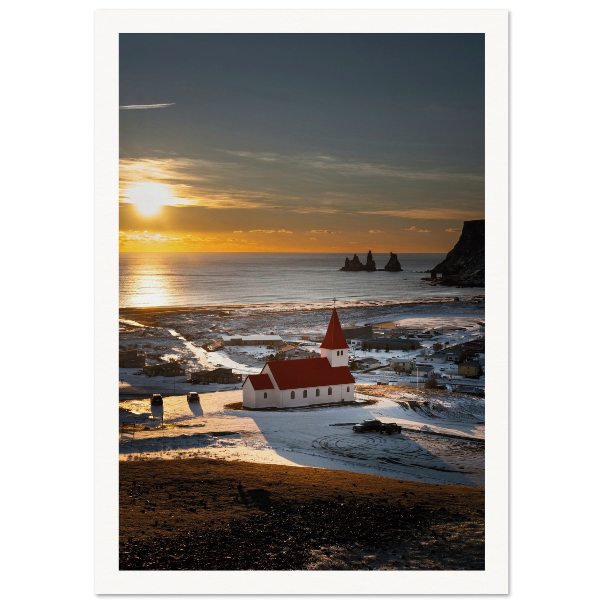 Red Roof Church Iceland Poster