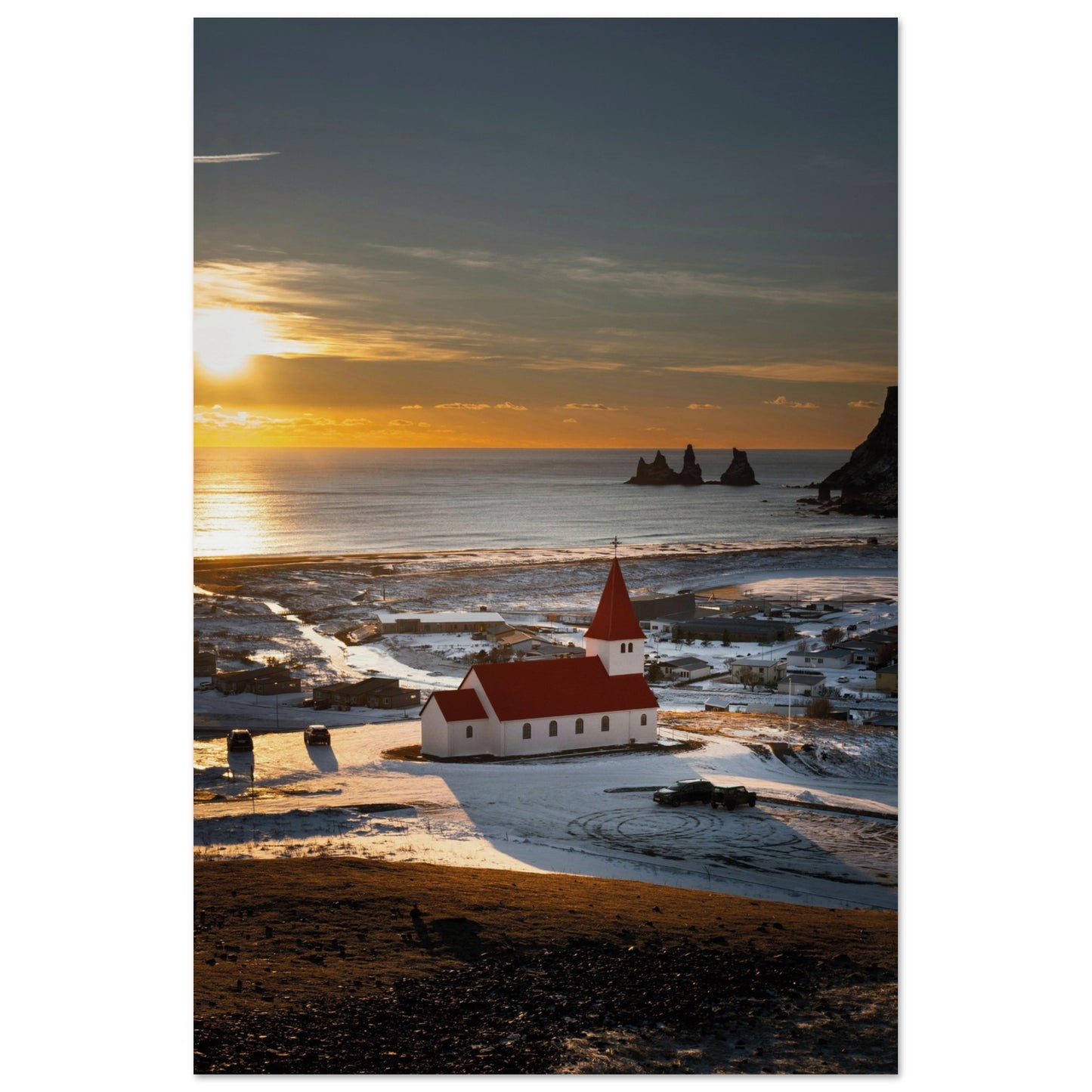 Red Roof Church Iceland Poster