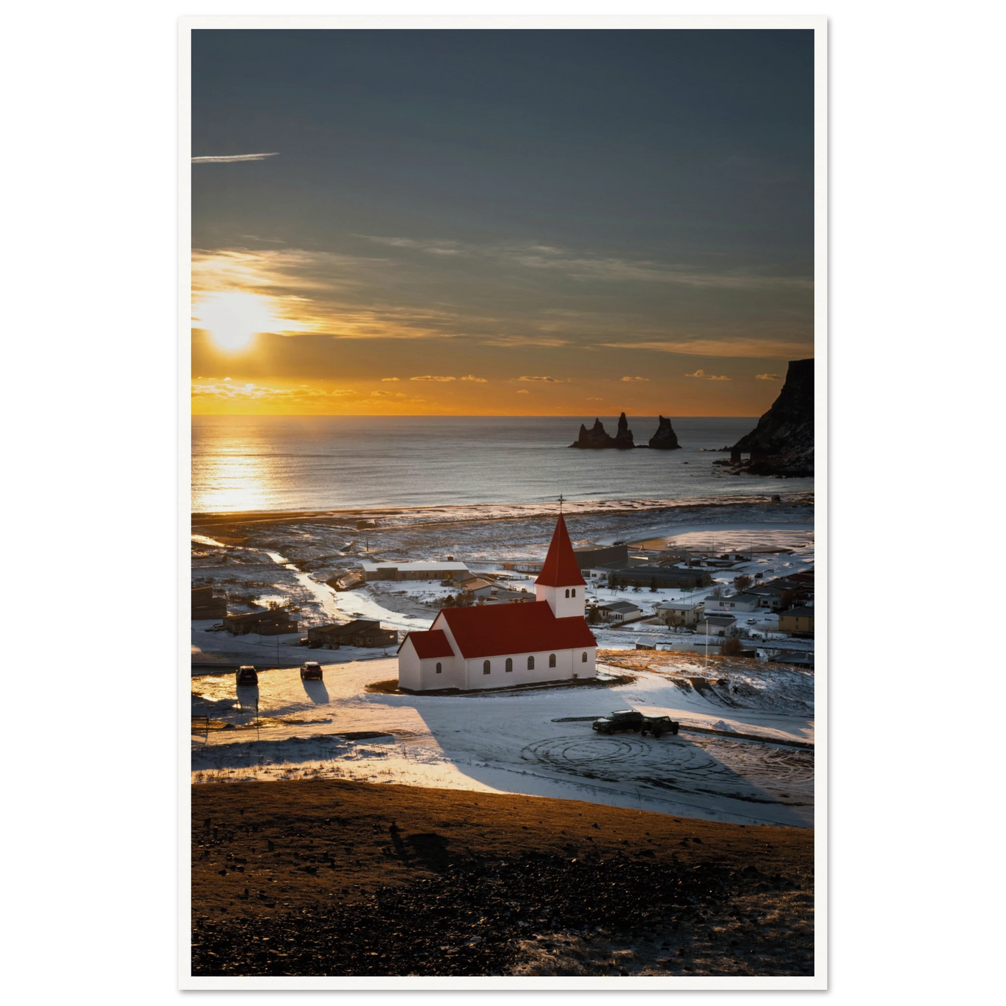 Red Roof Church Iceland Poster 60x90 cm 24x36″ Border