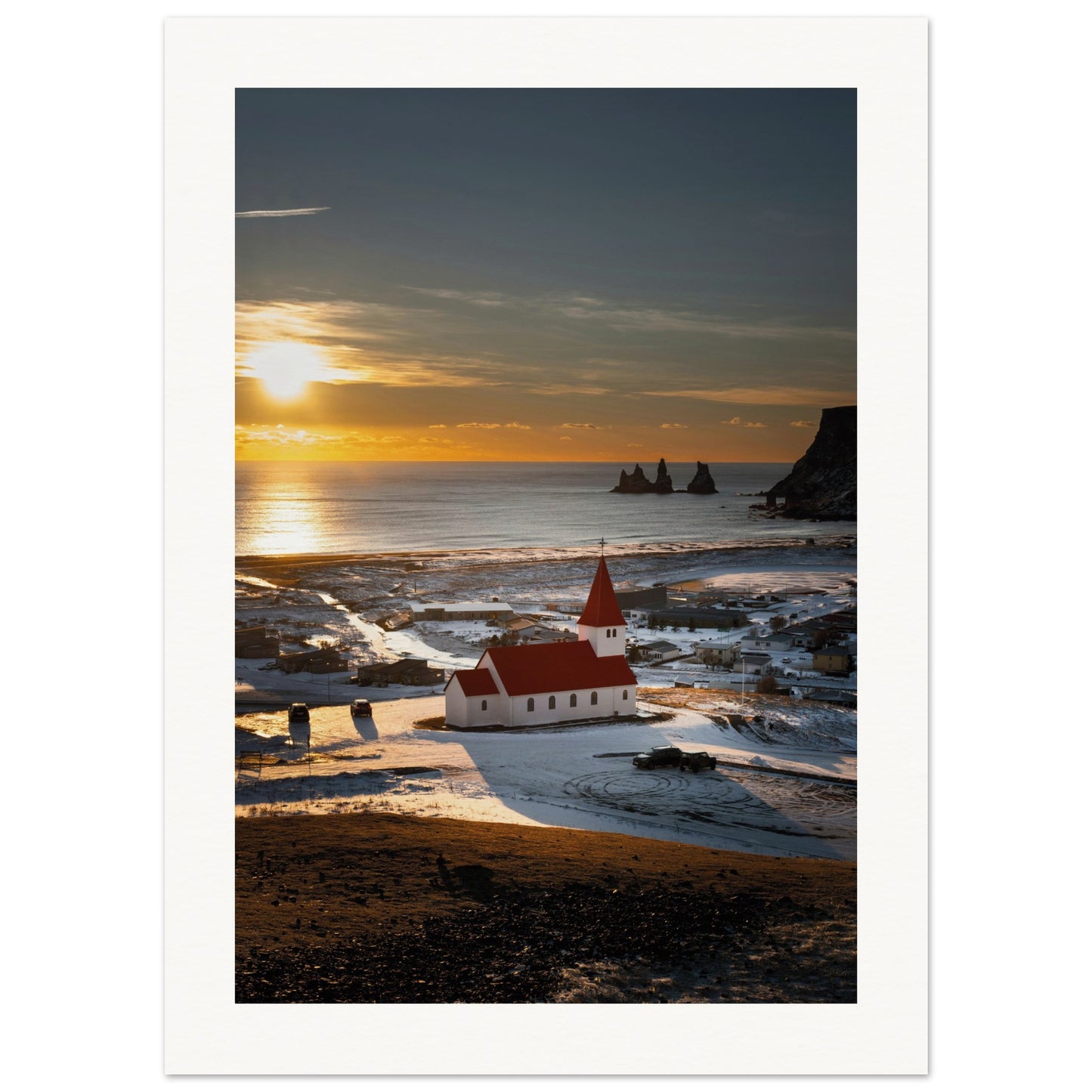 Red Roof Church Iceland Poster