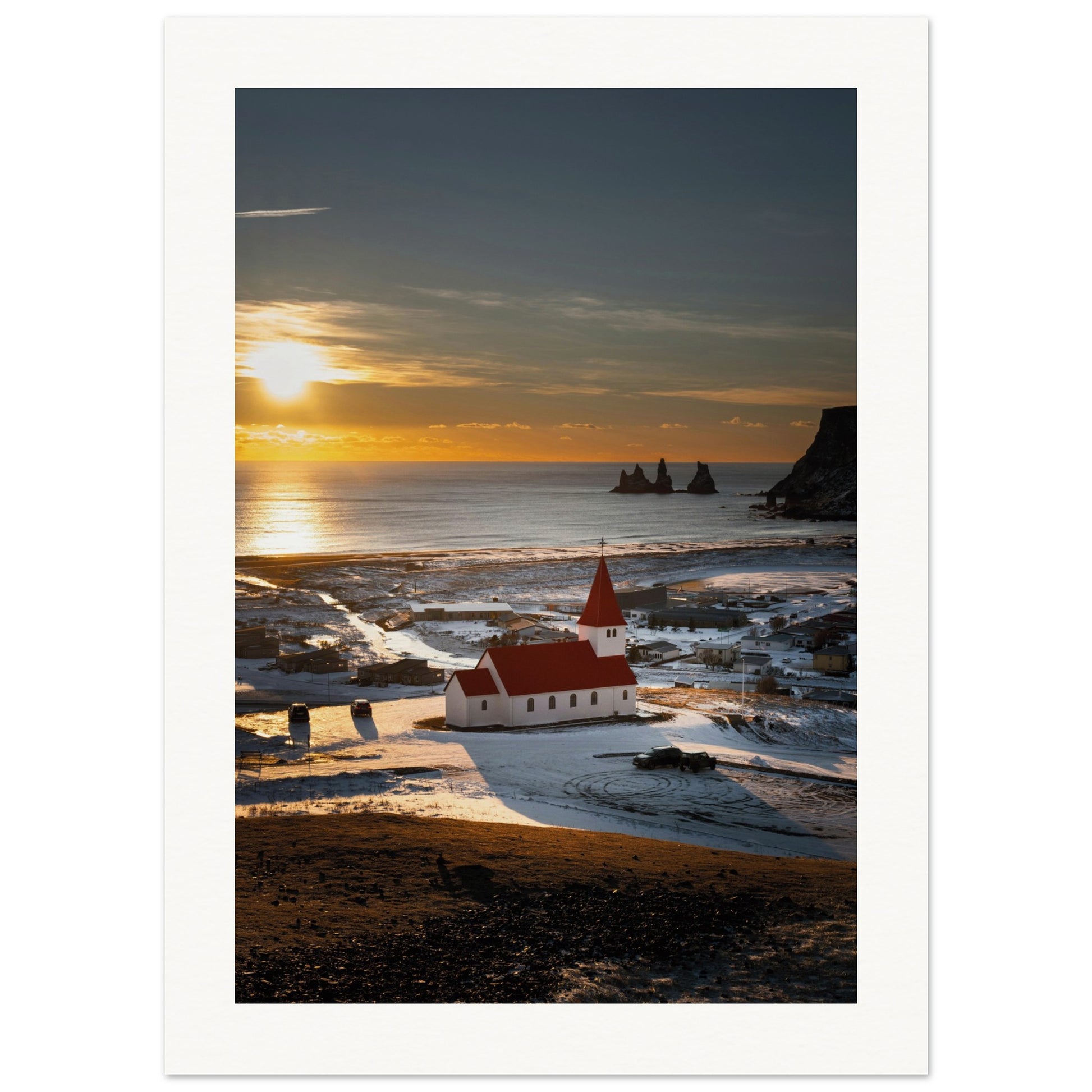 Red Roof Church Iceland Poster