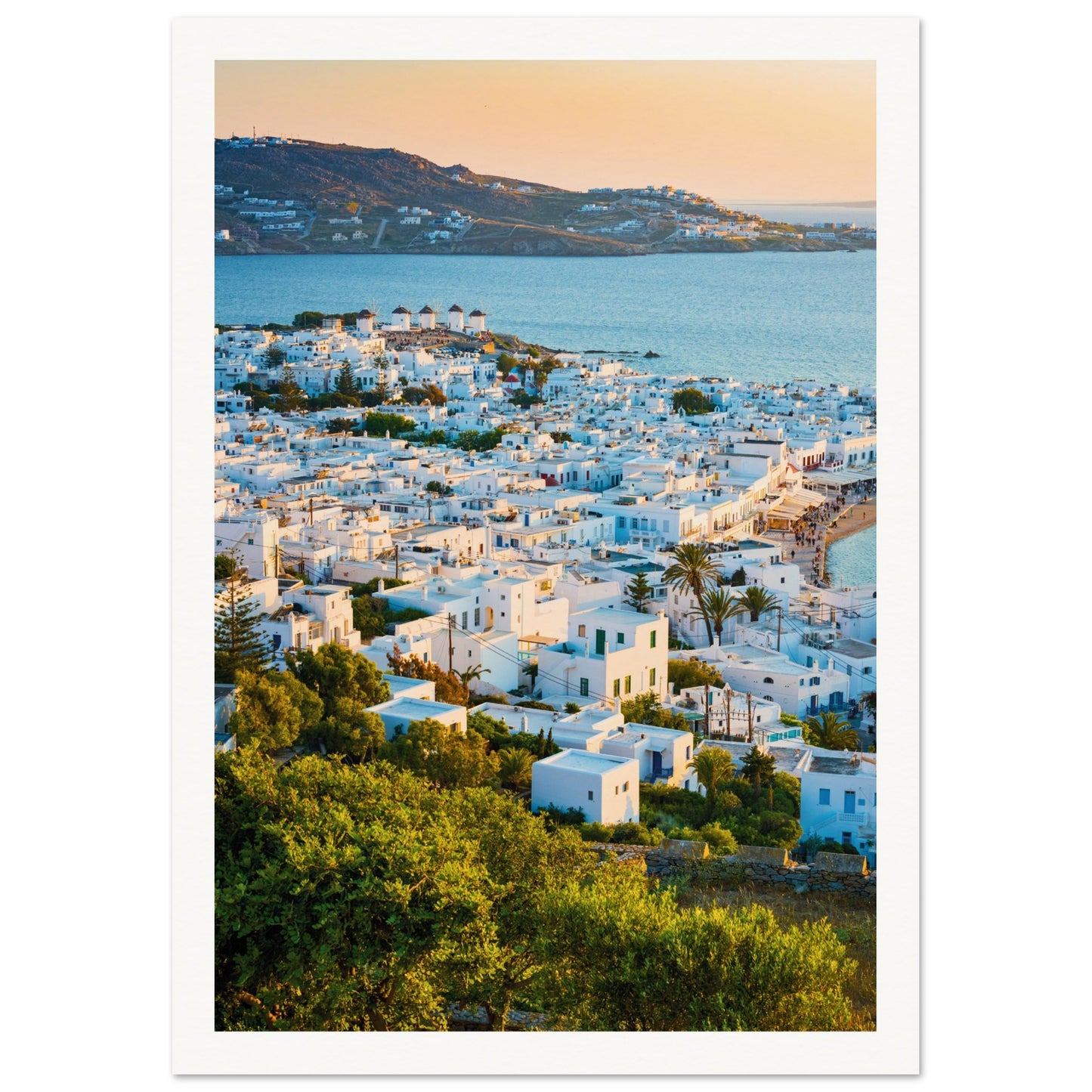 Quaint Village of Mykonos Poster 21x29.7 cm 8x12" Border