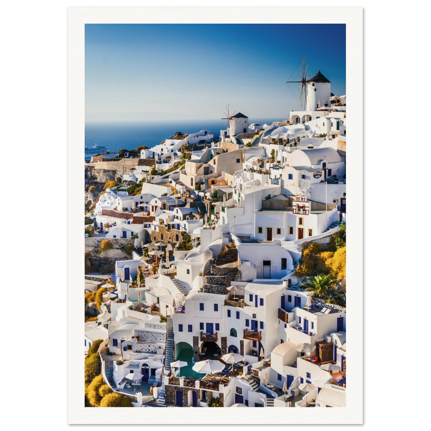 Whitewashed Building of Mykonos Poster 21x29.7 cm 8x12" Border
