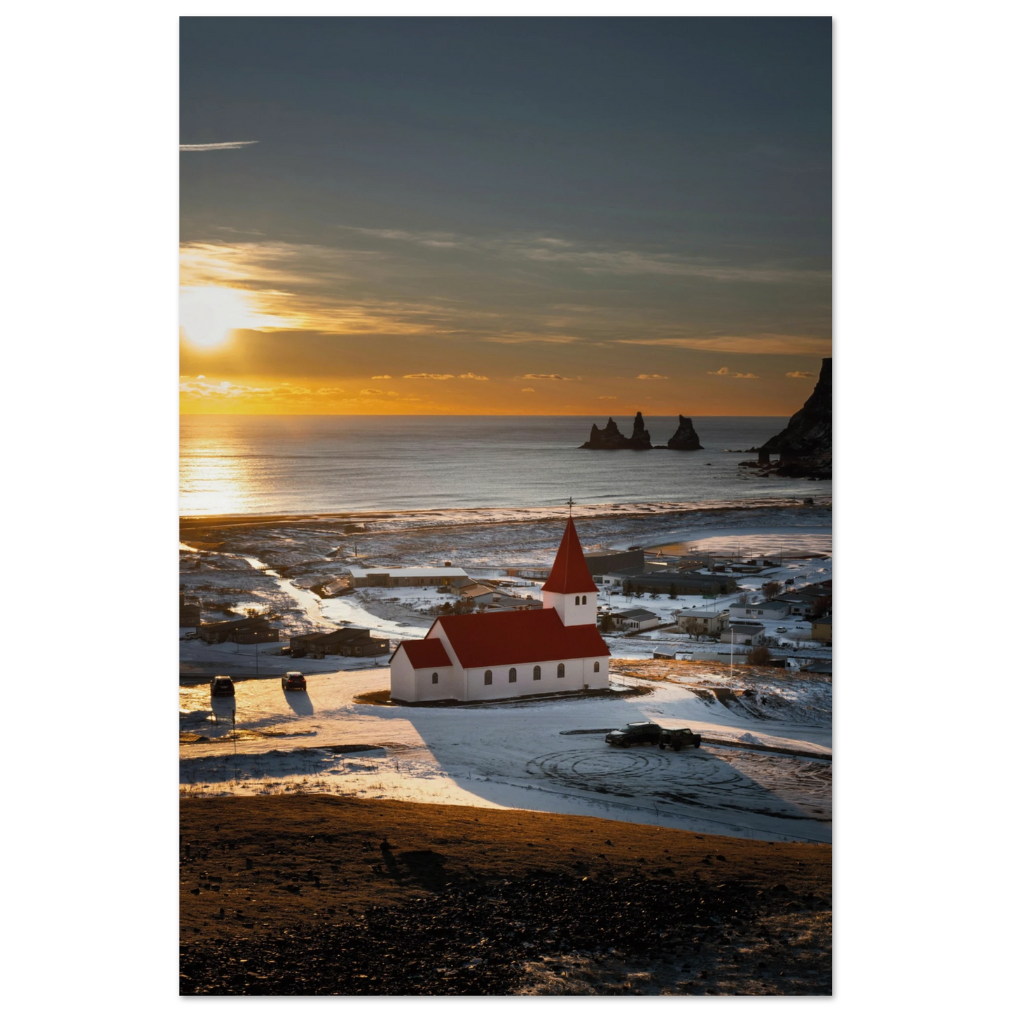 Red Roof Church Iceland Poster 60x90 cm 24x36″ No Border
