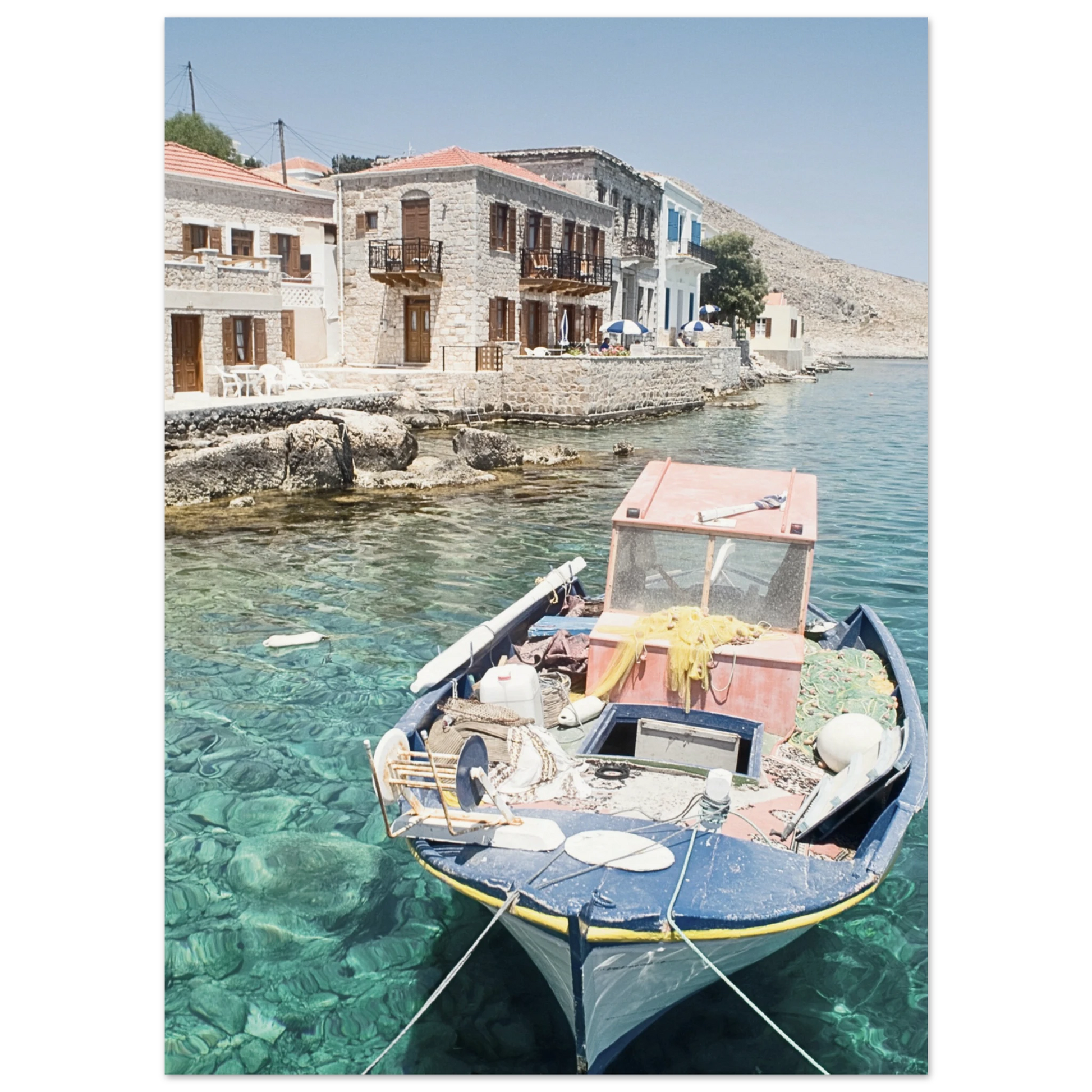Shores of Crete Fishing Boat Poster 13x18 cm 5x7″ No Border