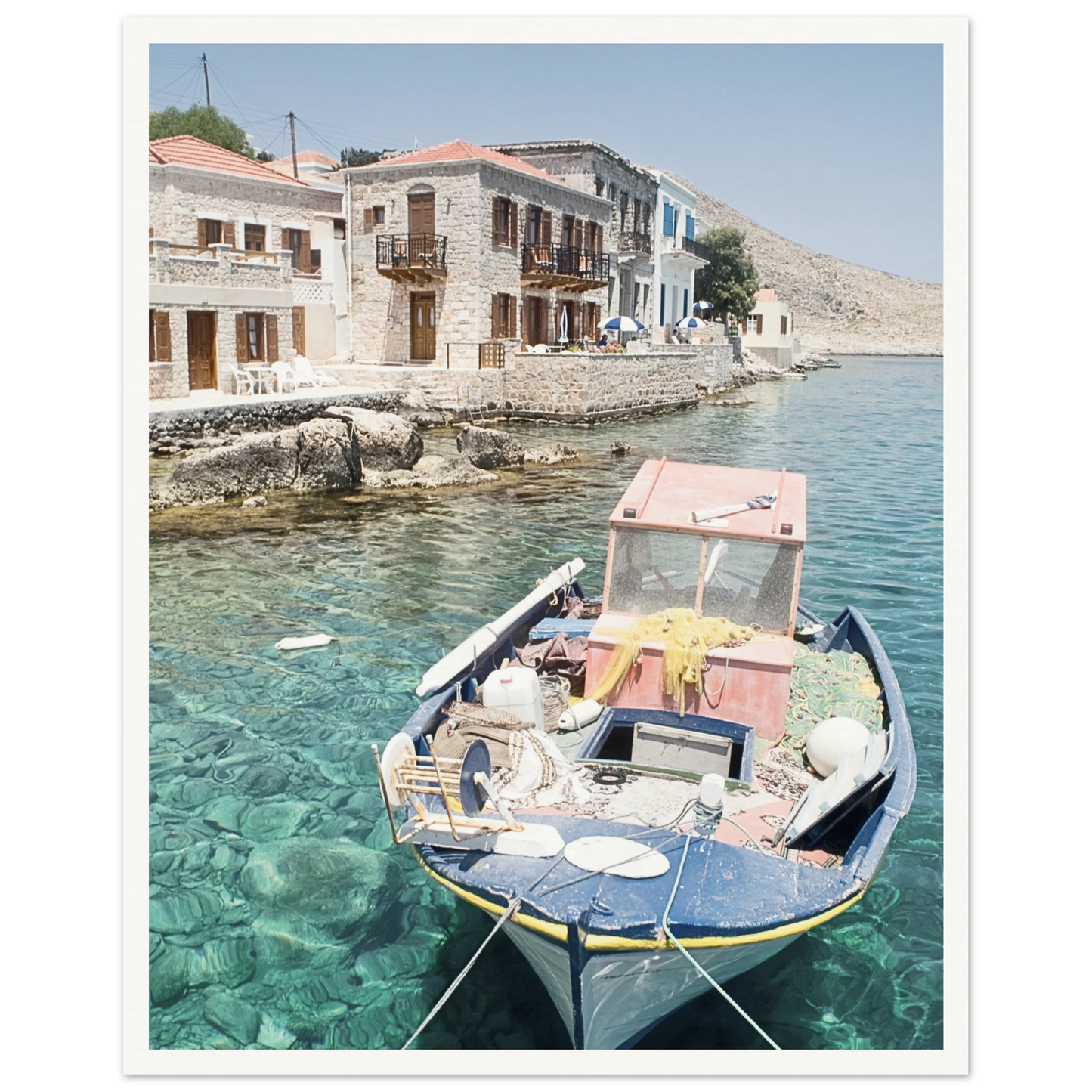 Shores of Crete Fishing Boat Poster 40x50 cm 16x20″ Border