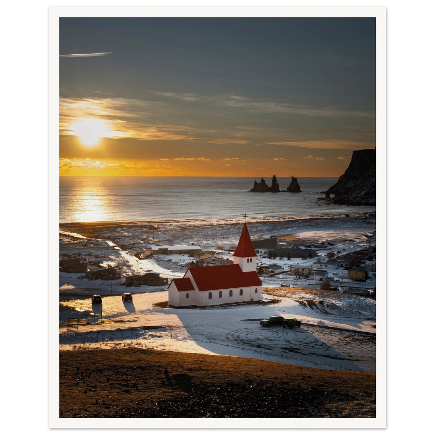 Red Roof Church Iceland Poster