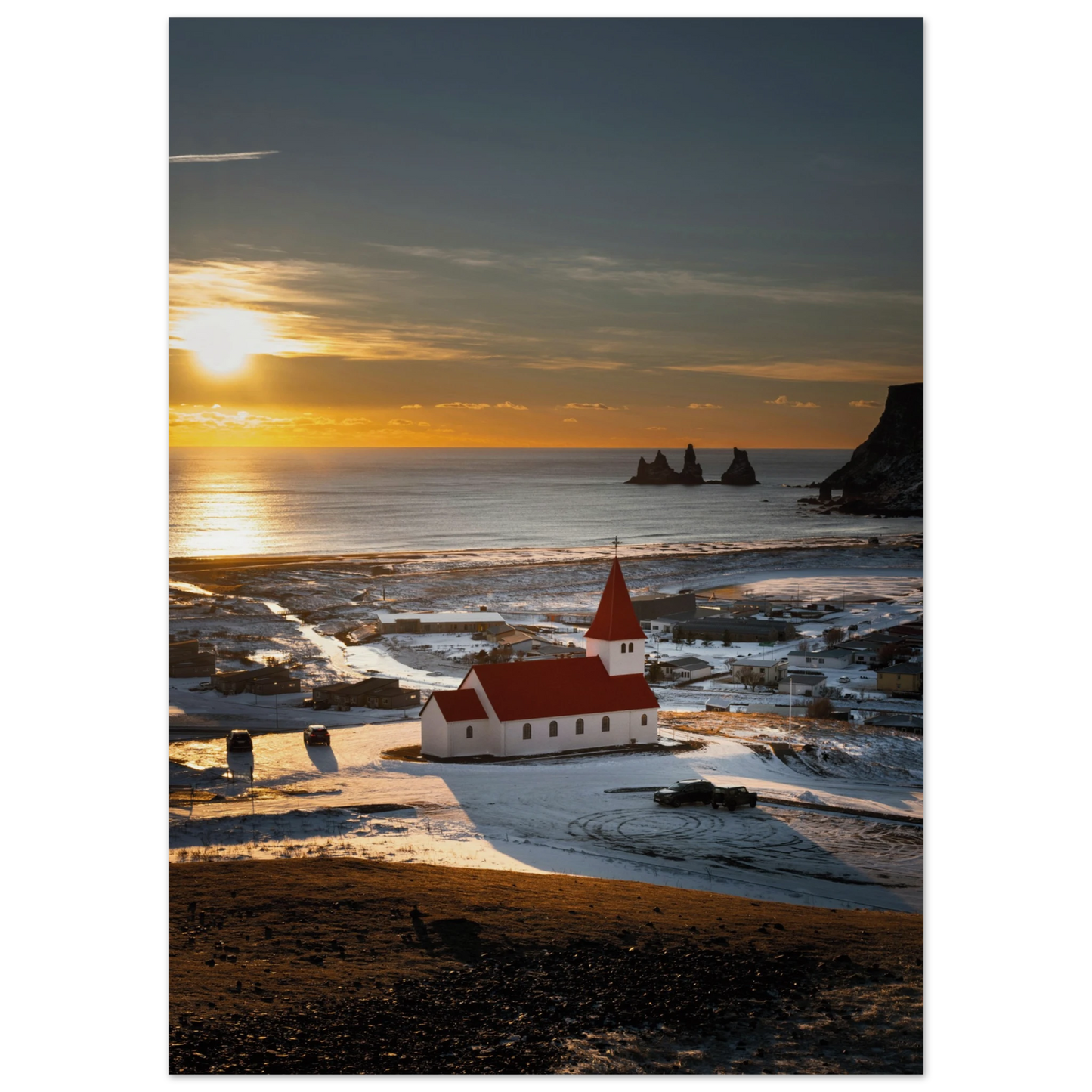 Red Roof Church Iceland Poster 50x70 cm 20x28″ No Border