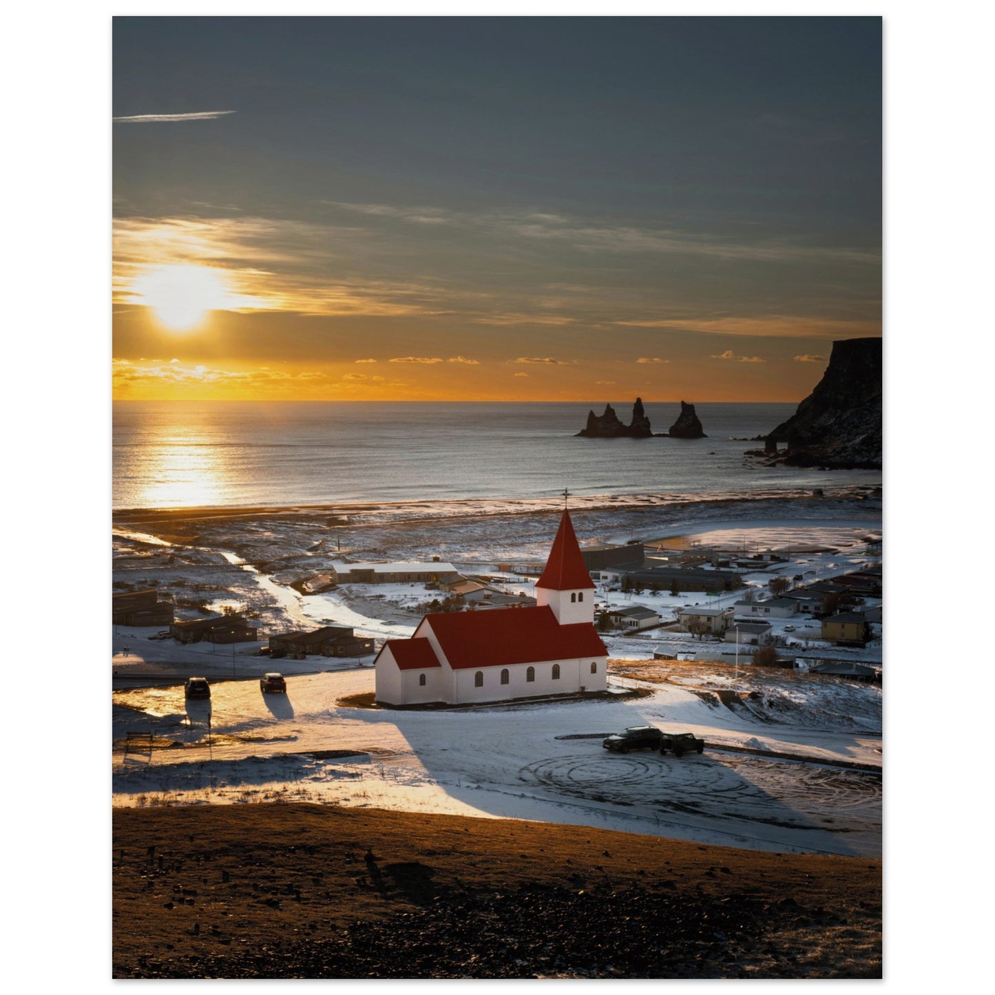 Red Roof Church Iceland Poster