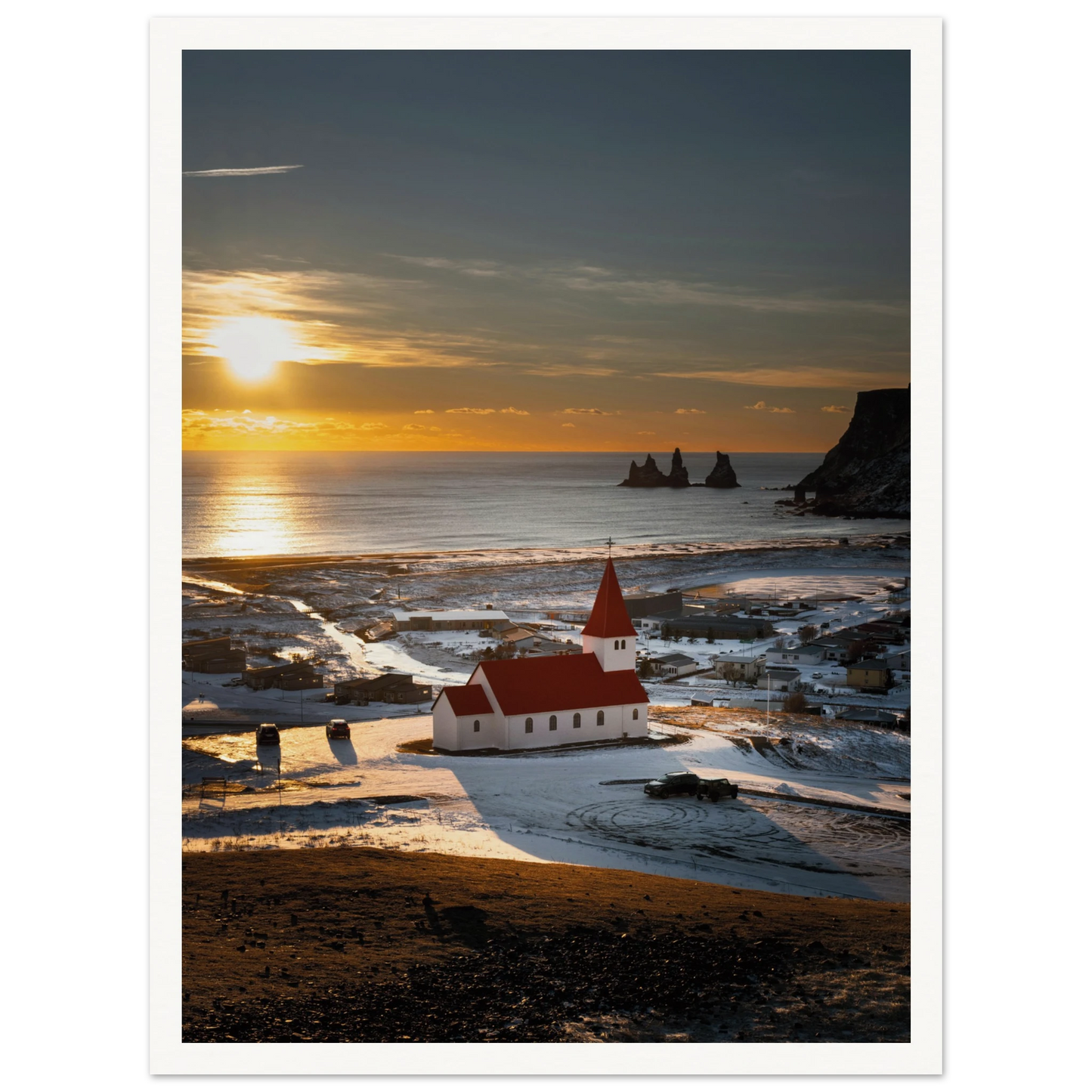 Red Roof Church Iceland Poster 30x40 cm 12x16″ Border