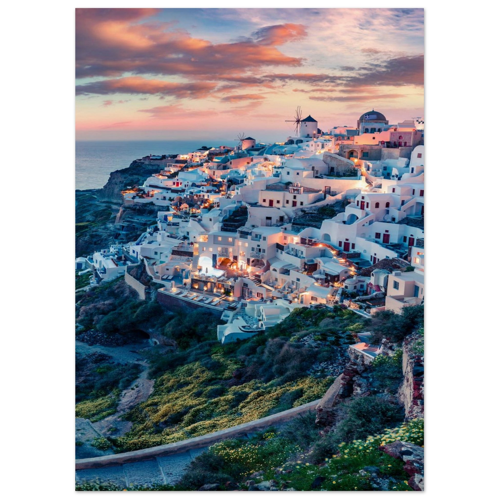 Dusk in Santorini Poster