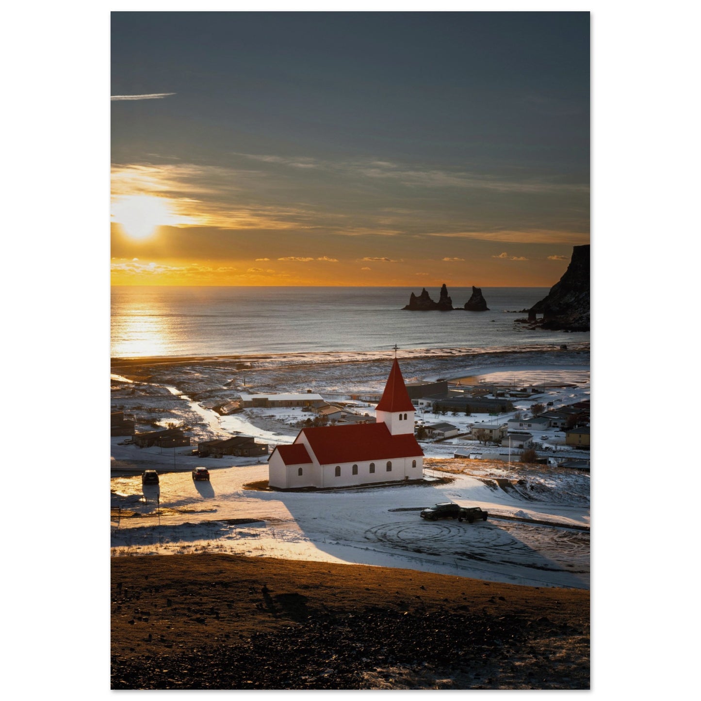 Red Roof Church Iceland Poster
