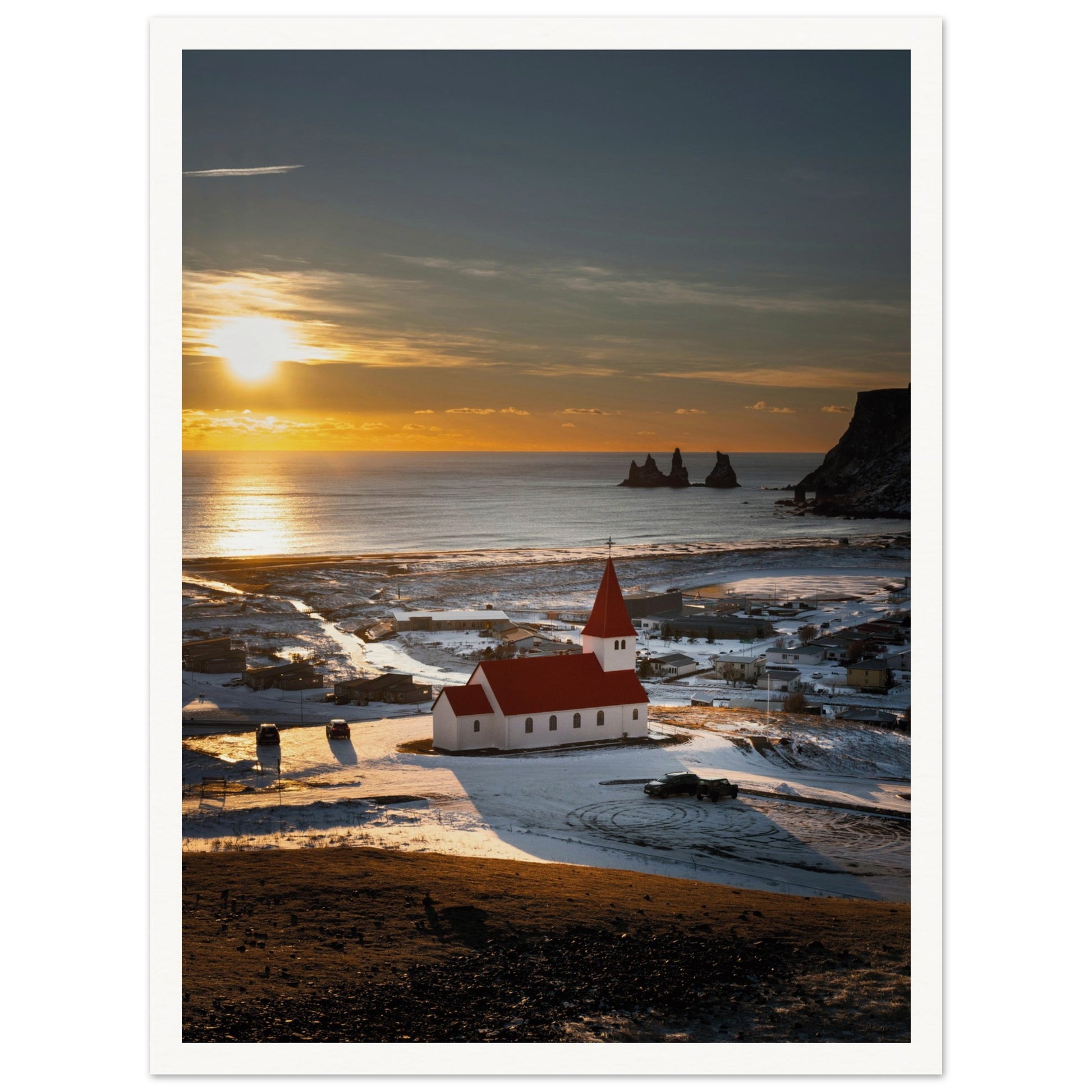 Red Roof Church Iceland Poster