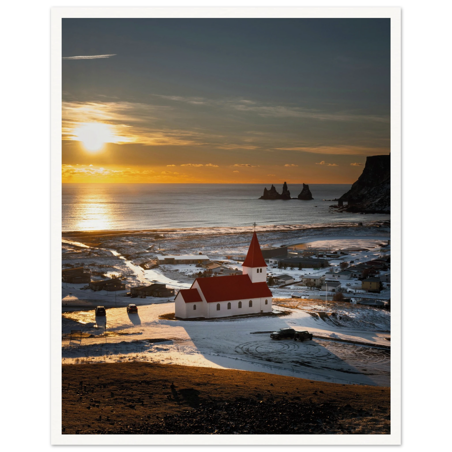 Red Roof Church Iceland Poster 40x50 cm 16x20″ Border