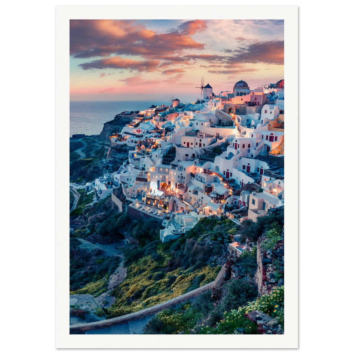 Dusk in Santorini Poster 21x29.7 cm 8x12" Border