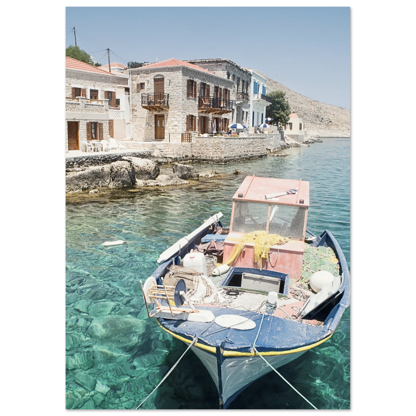Shores of Crete Fishing Boat Poster 21x29.7 cm 8x12" No Border