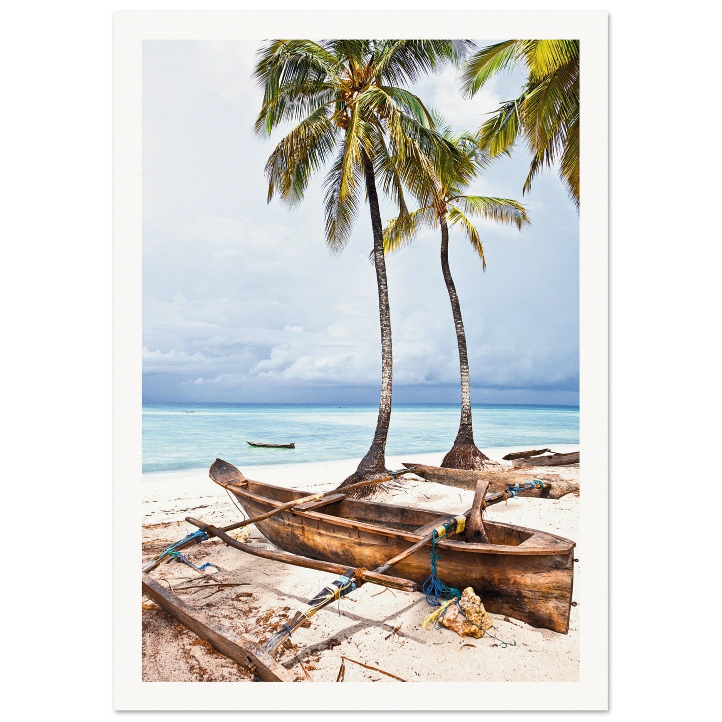 Zanzibar Beach Boat Poster 21x29.7 cm 8x12" Border