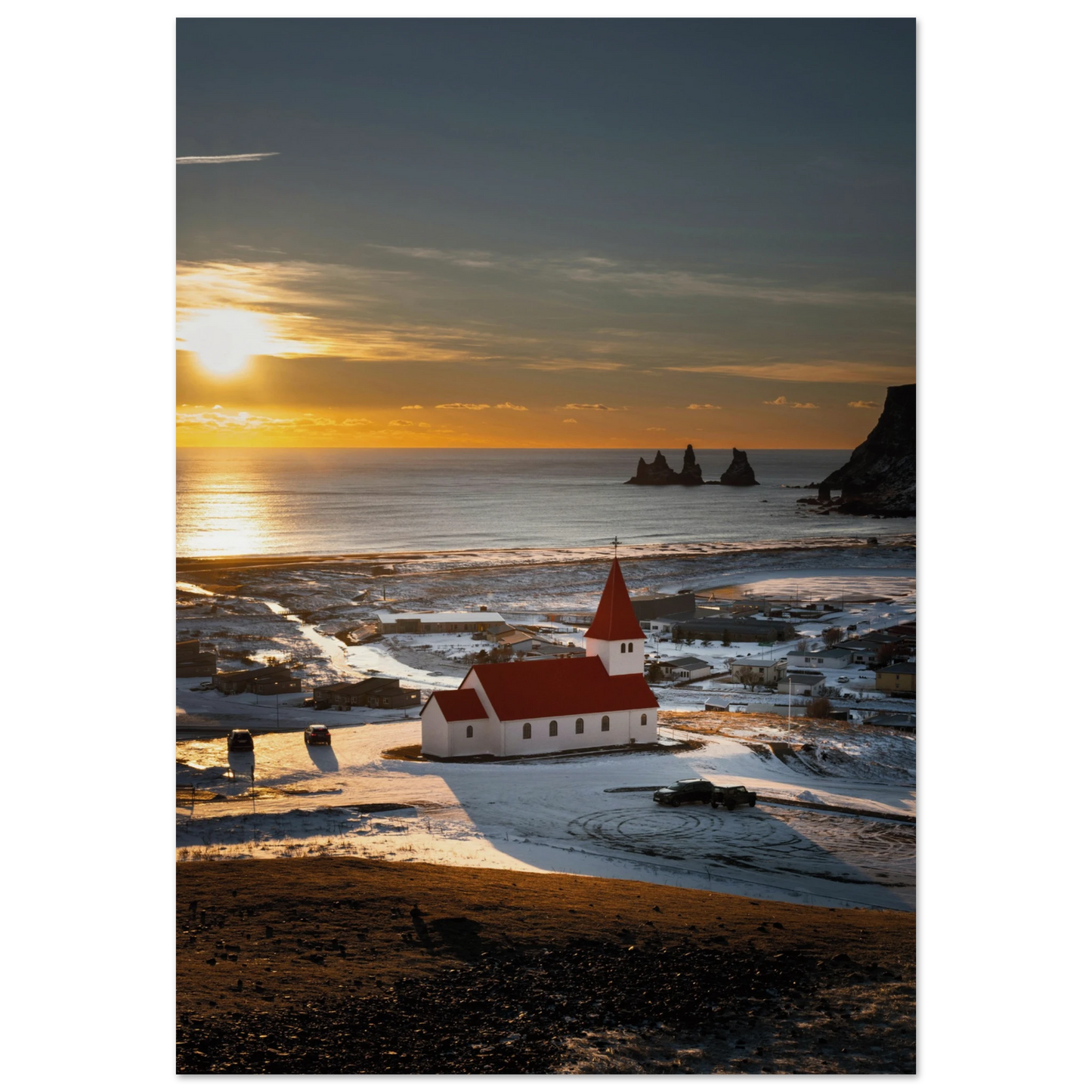 Red Roof Church Iceland Poster 70x100 cm 28x40″ No Border