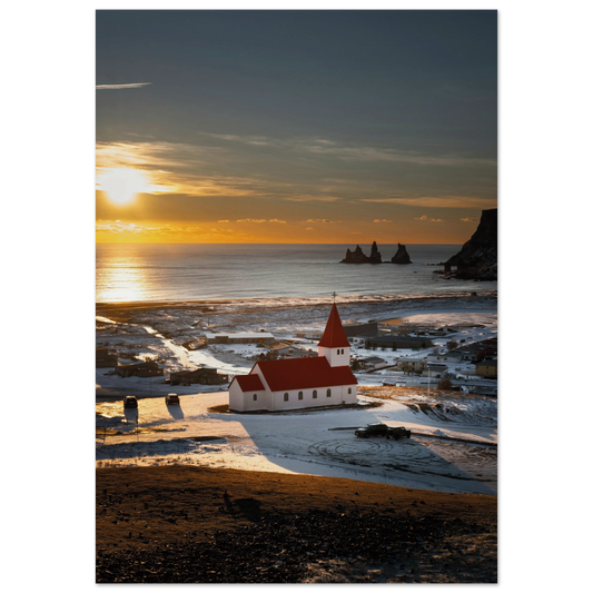 Red Roof Church Iceland Poster 70x100 cm 28x40″ No Border
