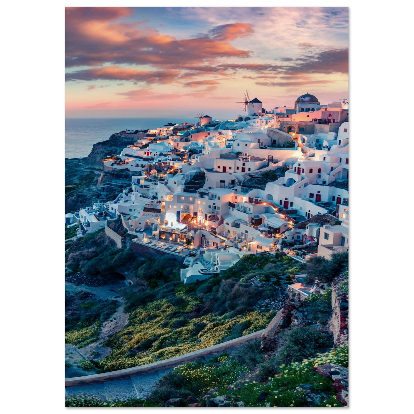 Dusk in Santorini Poster 21x29.7 cm 8x12" No Border