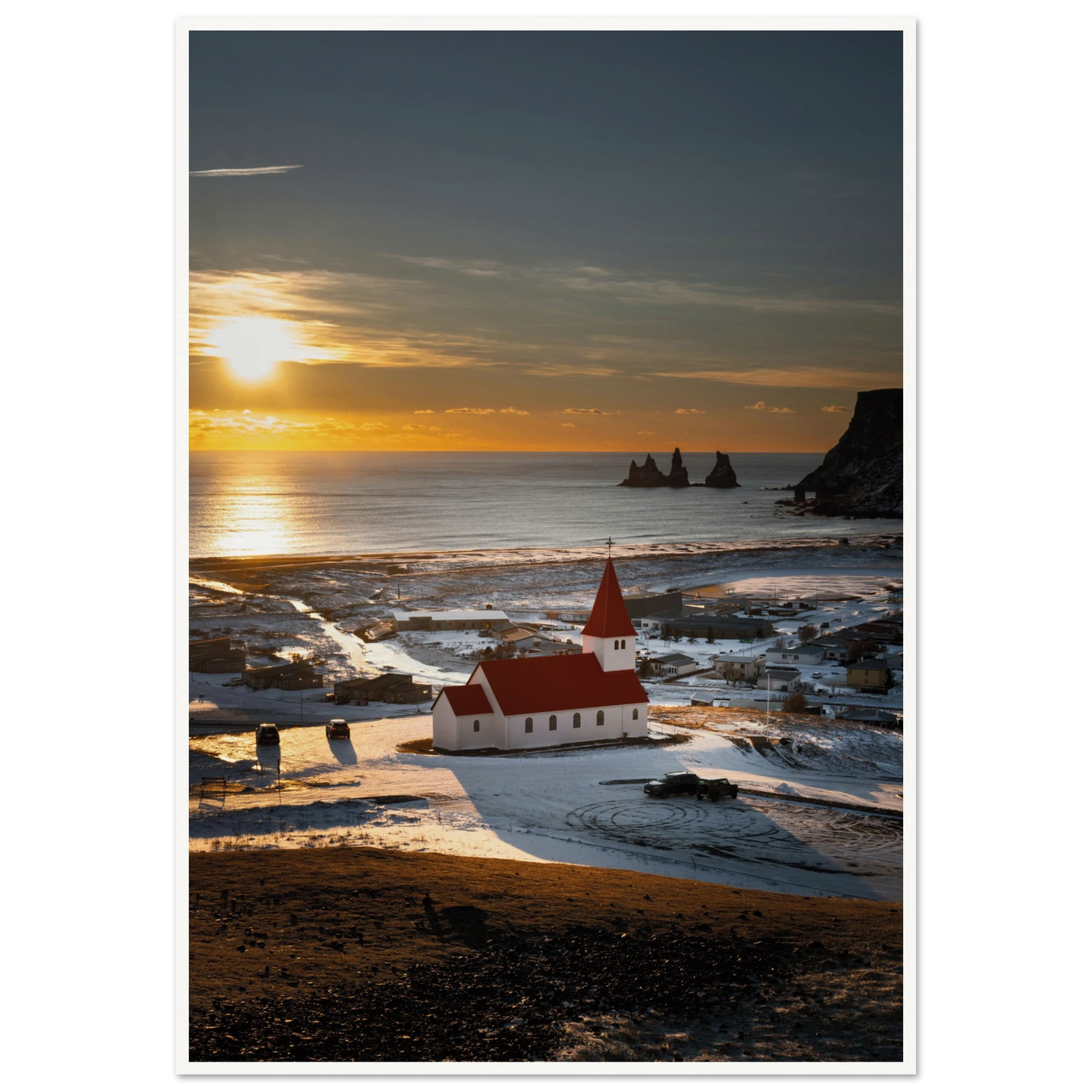 Red Roof Church Iceland Poster 70x100 cm 28x40″ Border