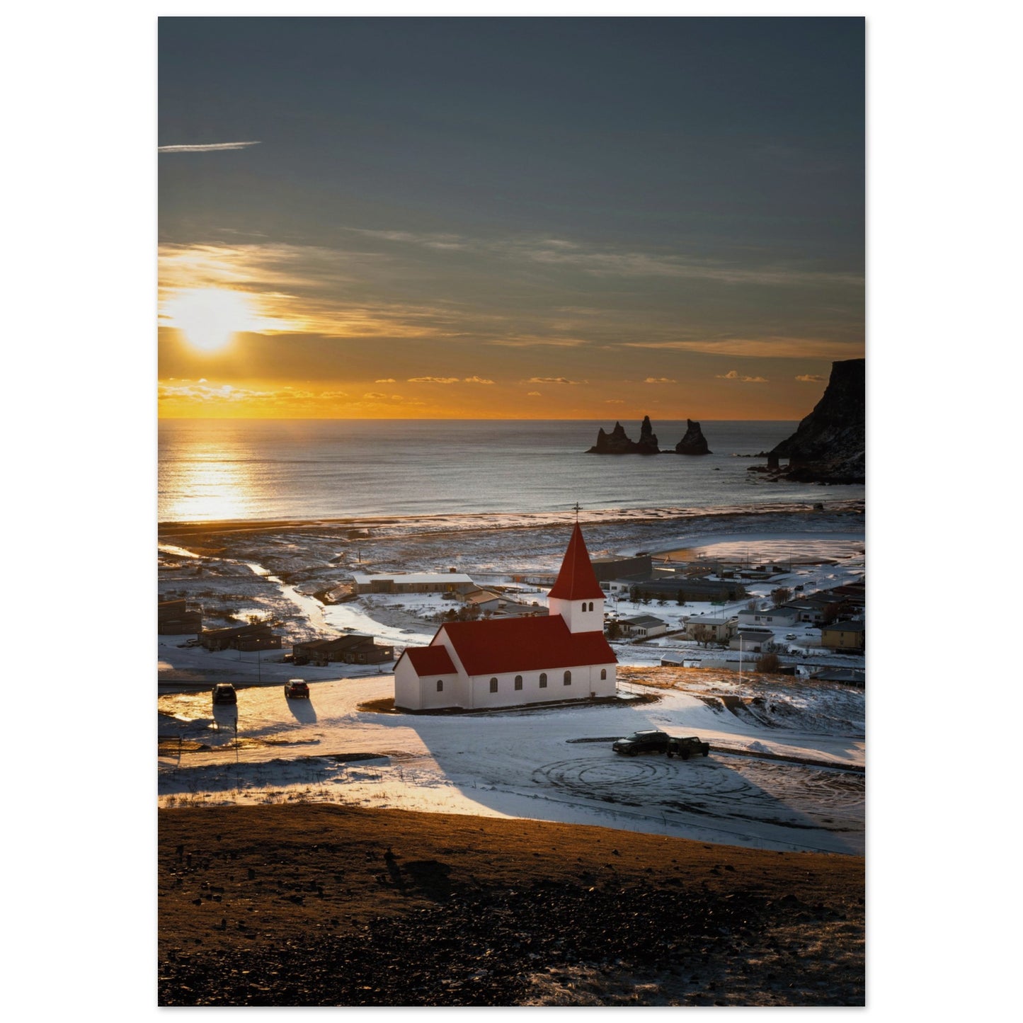 Red Roof Church Iceland Poster