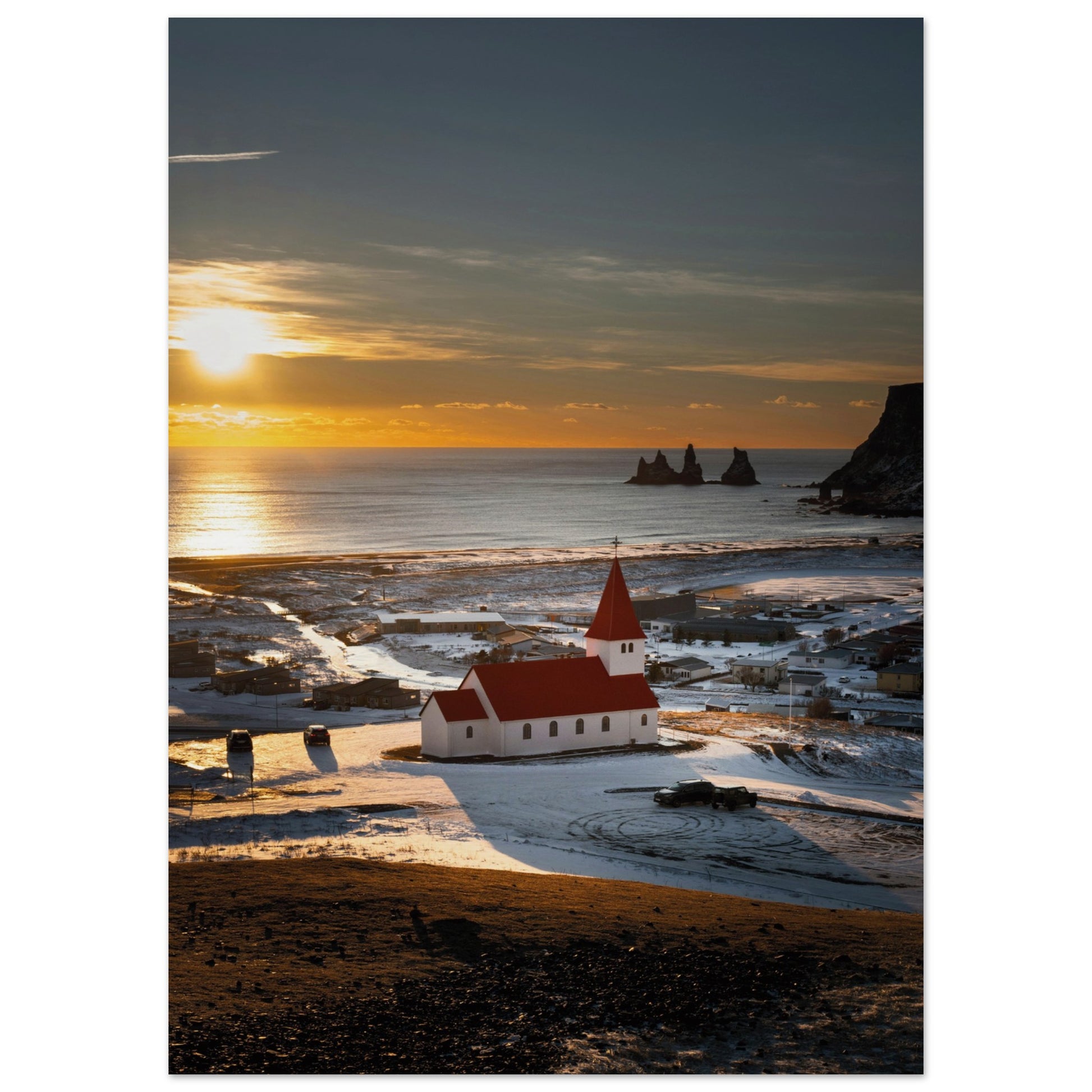 Red Roof Church Iceland Poster
