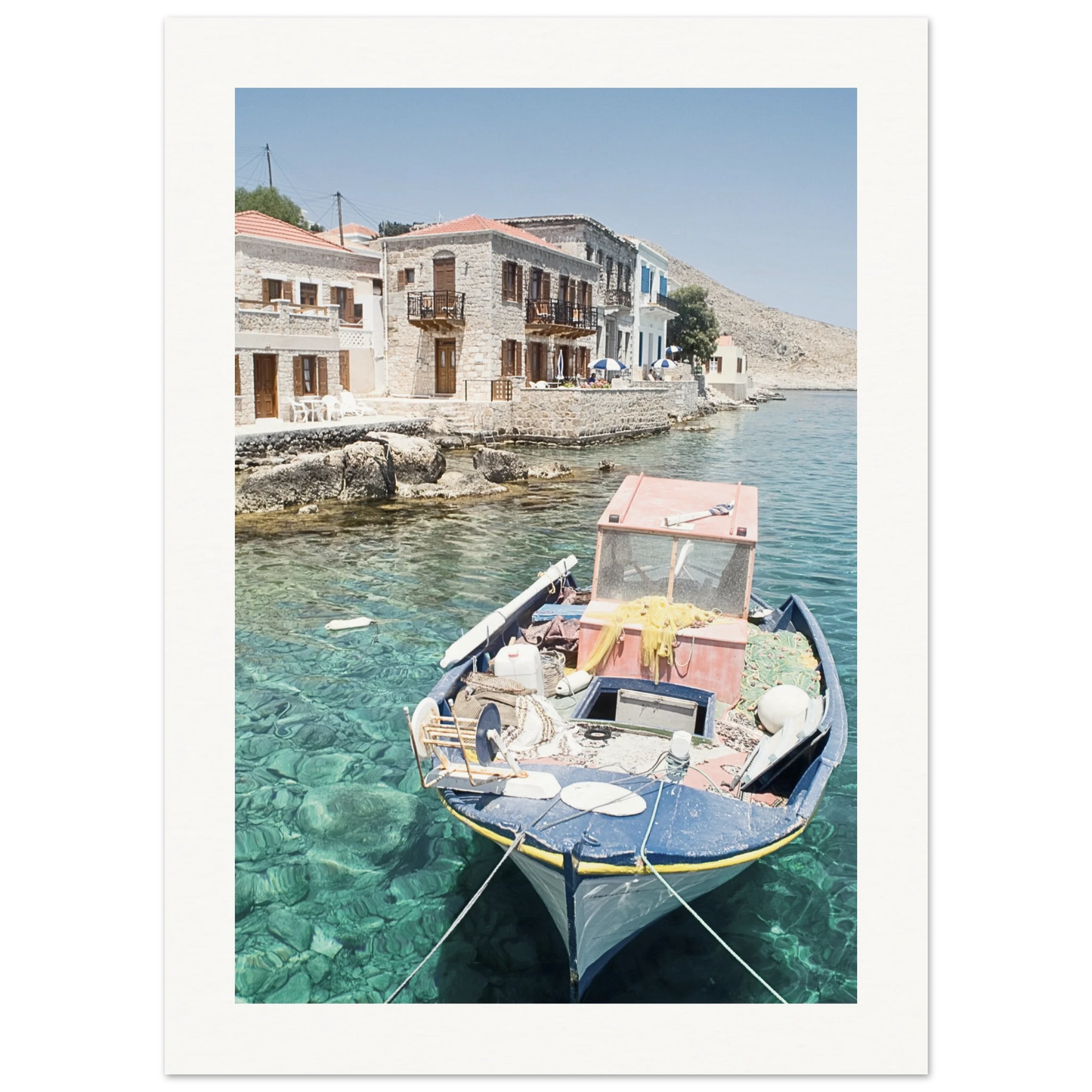 Shores of Crete Fishing Boat Poster 13x18 cm 5x7″ Border