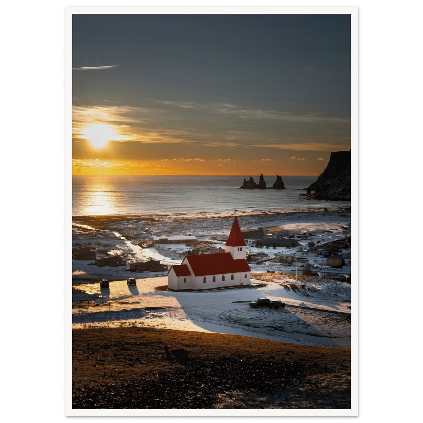 Red Roof Church Iceland Poster