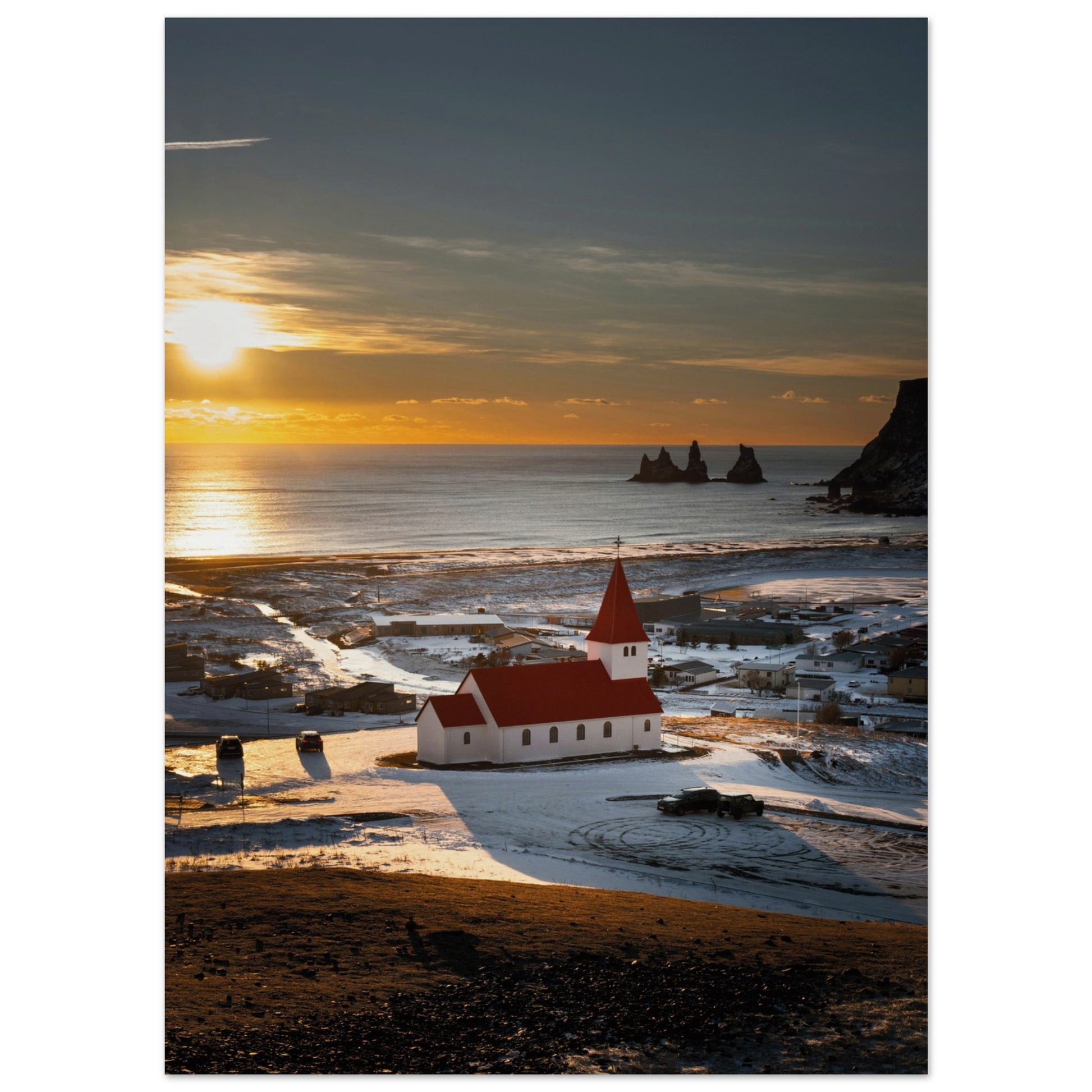 Red Roof Church Iceland Poster
