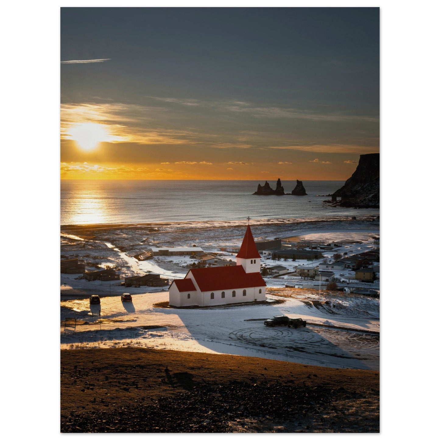 Red Roof Church Iceland Poster