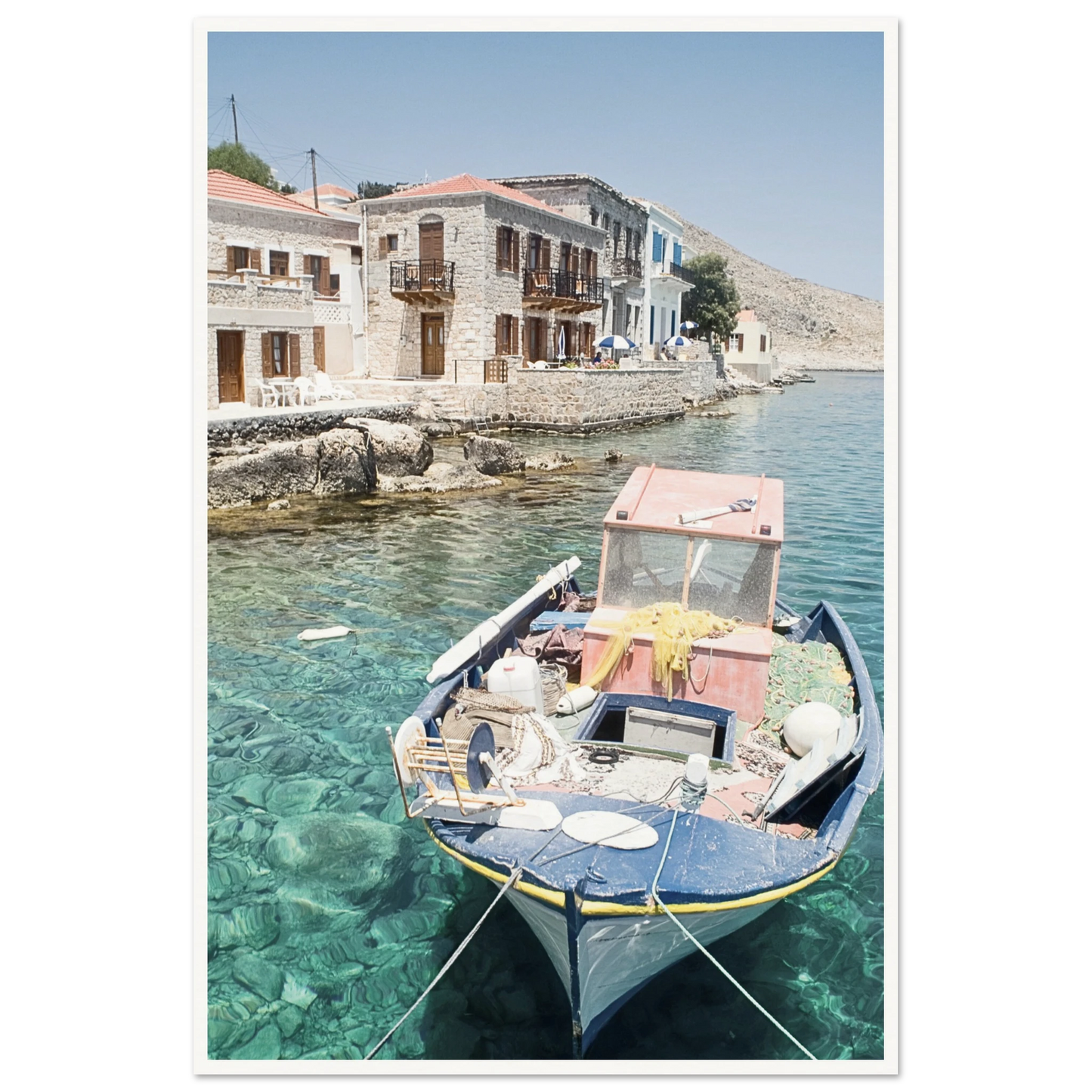 Shores of Crete Fishing Boat Poster 60x90 cm 24x36″ Border