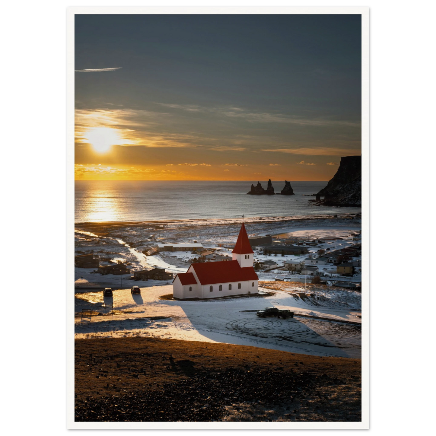Red Roof Church Iceland Poster 50x70 cm 20x28″ Border
