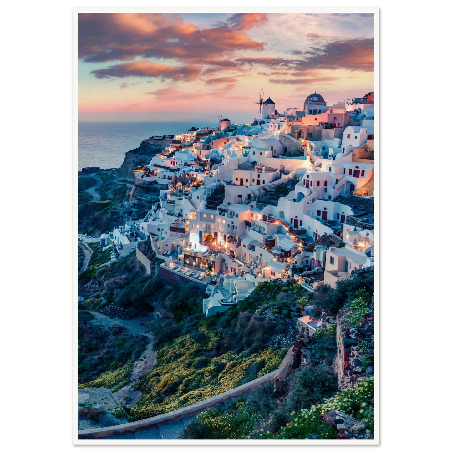 Dusk in Santorini Poster 70x100 cm 28x40″ Border