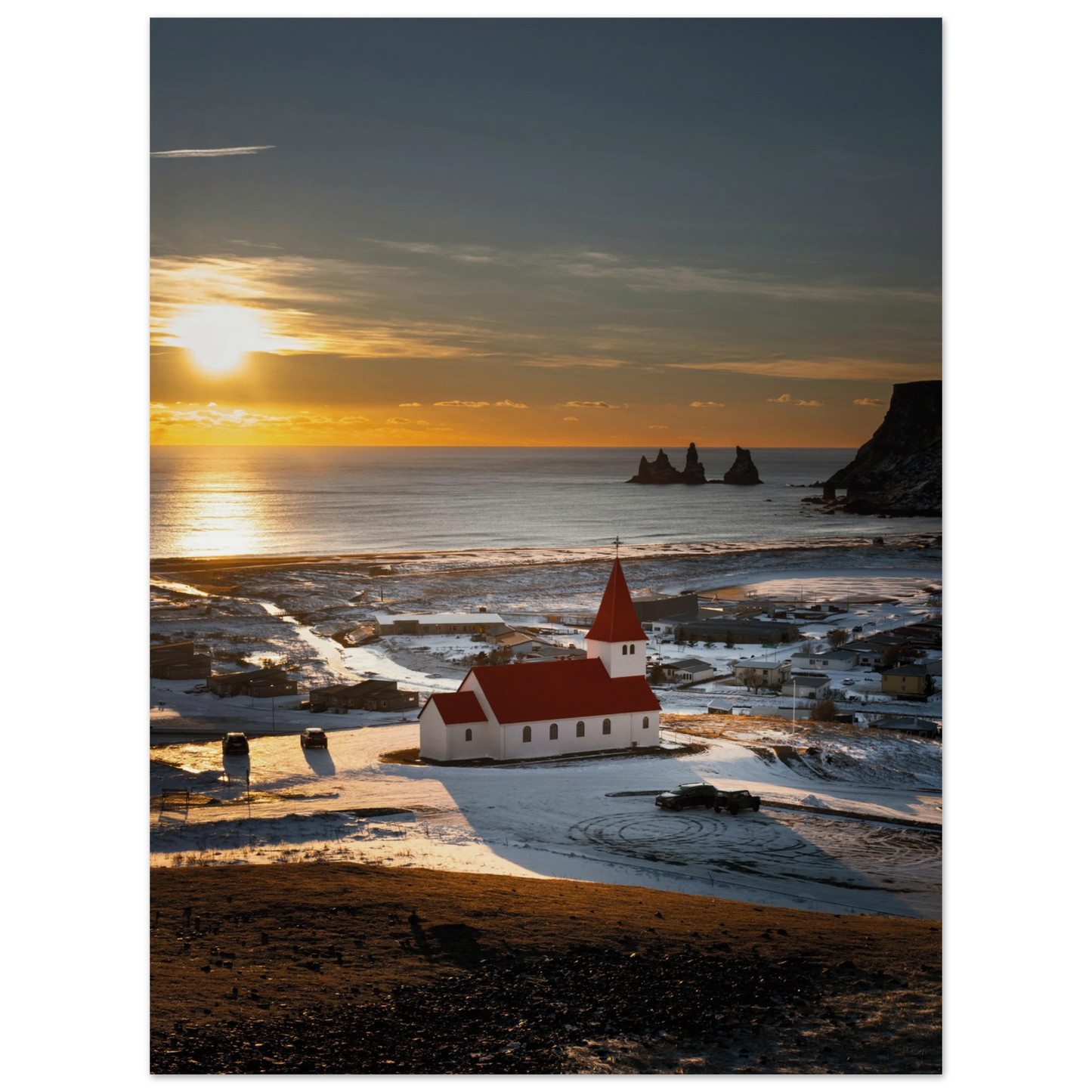 Red Roof Church Iceland Poster 30x40 cm 12x16″ No Border