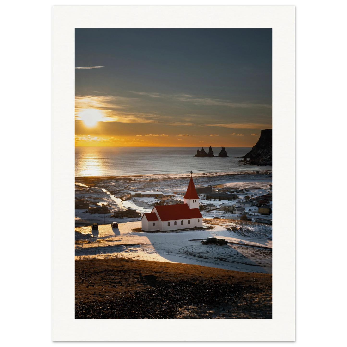 Red Roof Church Iceland Poster 13x18 cm 5x7″ Border