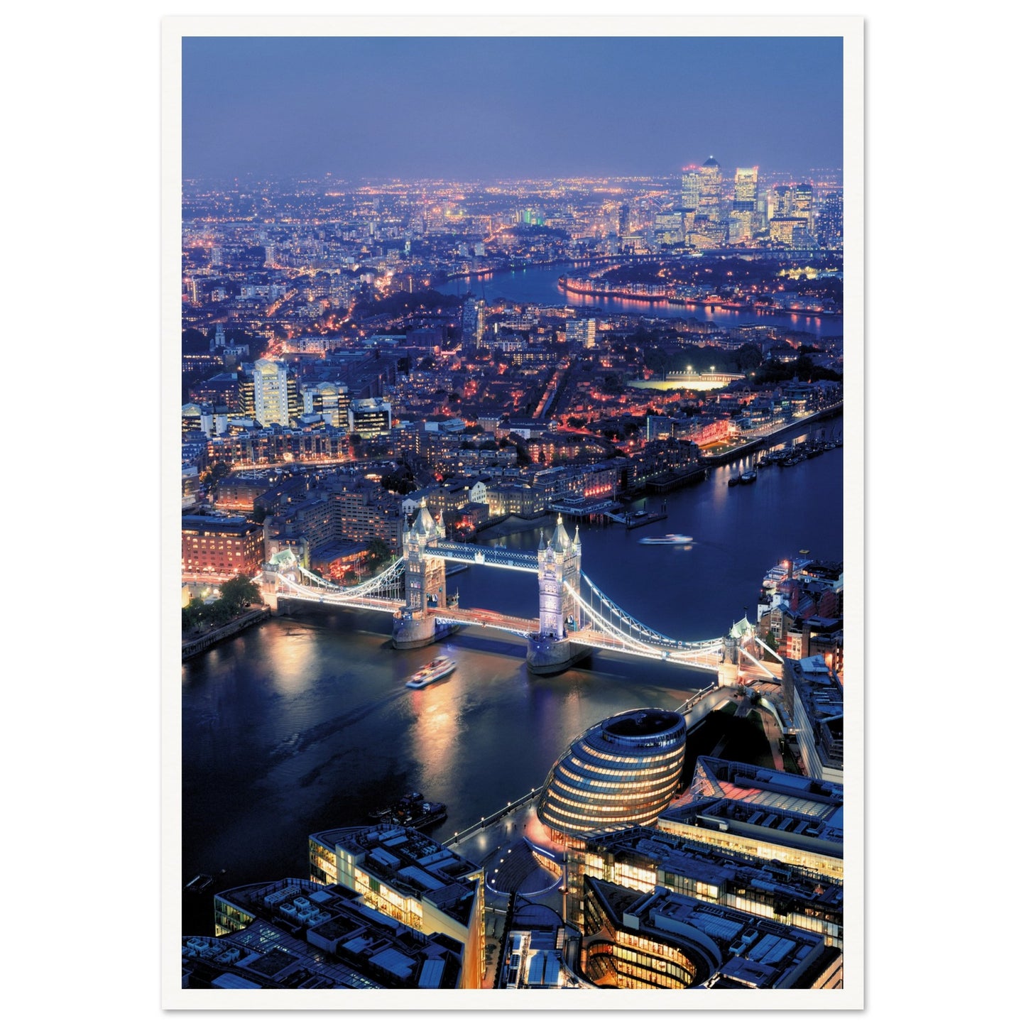 London Tower Bridge at Night Poster A2 (42 x 59.4 cm) Border