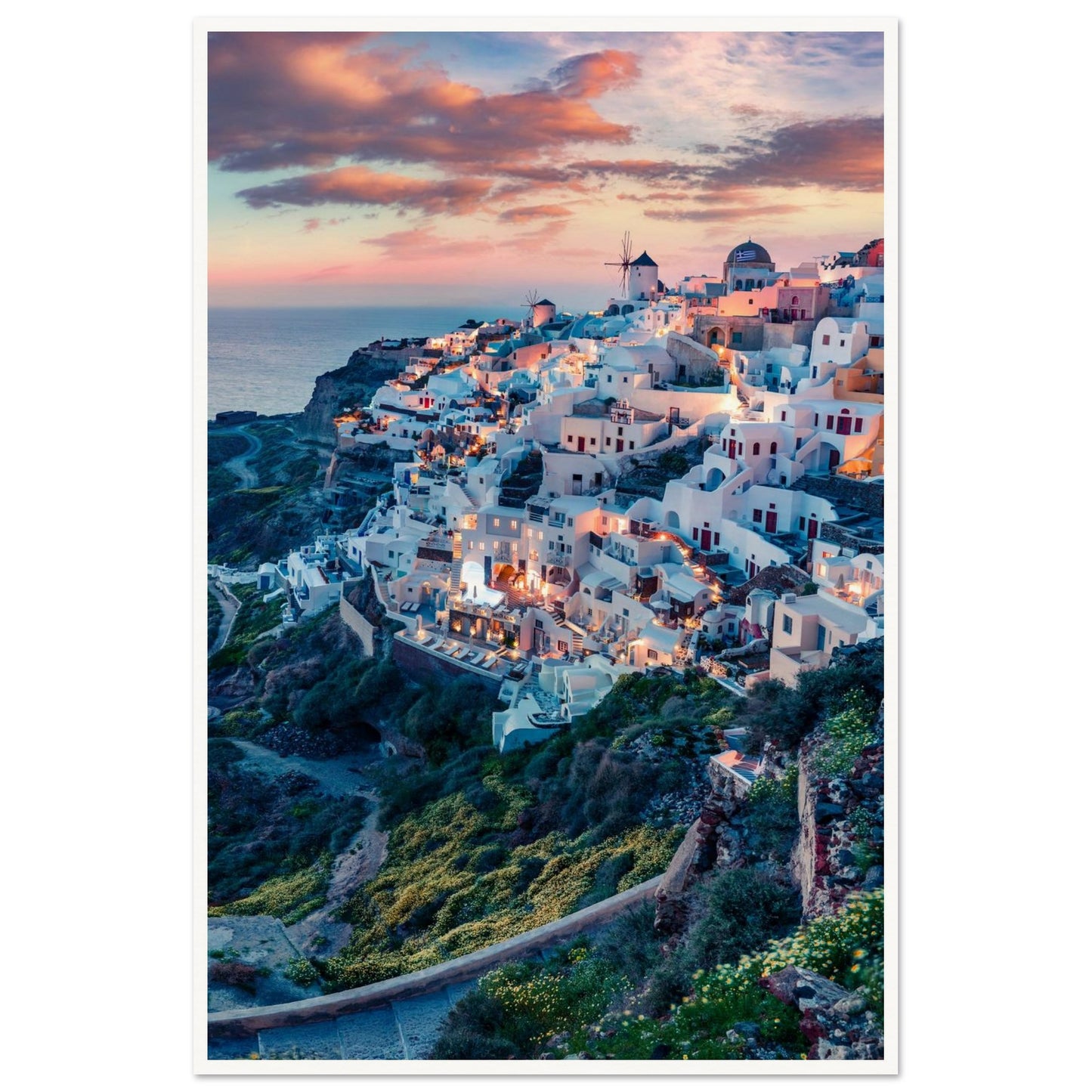 Dusk in Santorini Poster