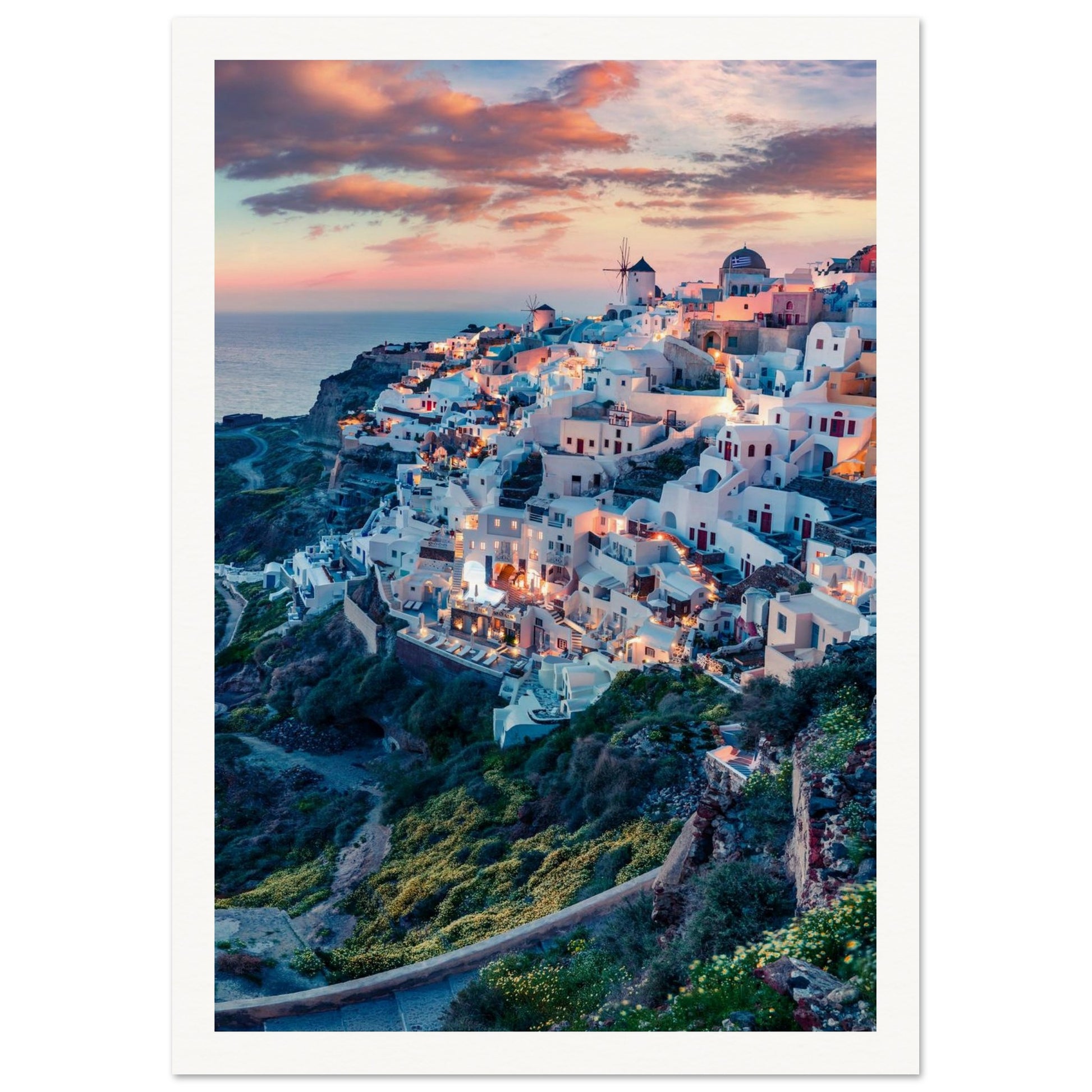 Dusk in Santorini Poster