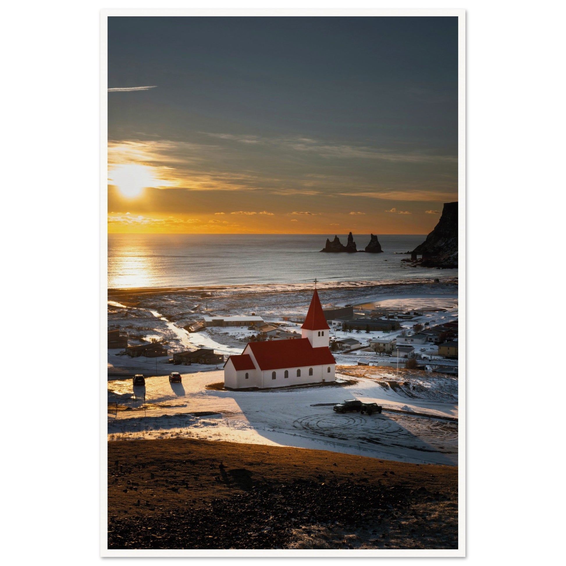Red Roof Church Iceland Poster