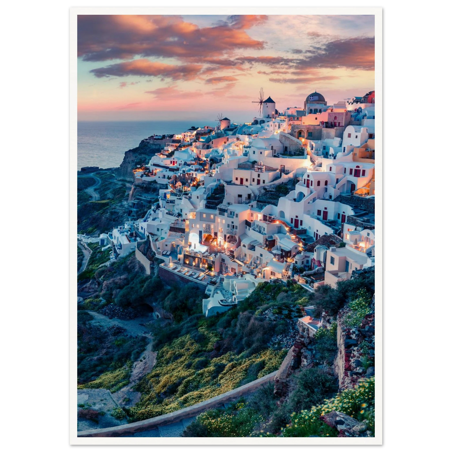 Dusk in Santorini Poster 50x70 cm 20x28″ Border